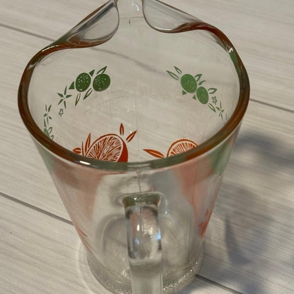Vintage Juice Pitcher Orange Citrus Print Glass Retro Kitchen Decor Grannycore - Picture 4 of 5